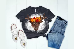 Moose with maple leafs wreath clipart, deer PNG sublimation Product Image 2