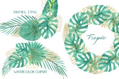 Watercolor Tropical Frames with Blue Gold Leaves Clipart Product Image 1