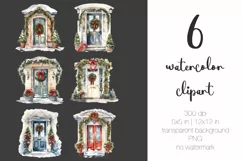 Watercolor Christmas door clipart Holiday Christmas Porch Product Image 1