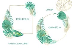 Watercolor Tropical Frames with Blue Gold Leaves Clipart Product Image 2