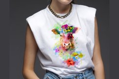 Cow Watercolor Flowers Sublimation Clipart PNG JPG Product Image 2