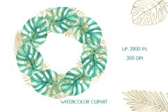 Watercolor Tropical Frames with Blue Gold Leaves Clipart Product Image 3