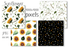 Watercolor Sunflower Hand Painted Seamless Patterns Product Image 2