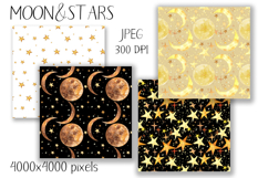Watercolor Moon and Stars Seamless Patterns Product Image 3