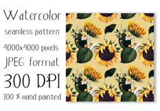 Watercolor sunflower digital paper. Seamless pattern Product Image 4