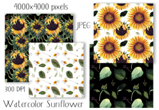 Watercolor sunflower digital paper. Seamless pattern Product Image 2