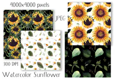 Watercolor sunflower digital paper. Seamless pattern Product Image 2