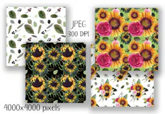 Watercolor sunflower digital paper. Seamless pattern Product Image 2