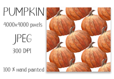 Watercolor Pumpkin digital paper. Seamless pattern Product Image 2