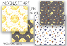Watercolor Moon and Stars Seamless Patterns Product Image 2