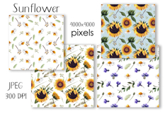 Watercolor sunflower digital paper. Seamless pattern Product Image 2