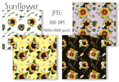 Watercolor sunflower digital paper. Seamless pattern Product Image 2