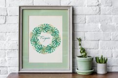Watercolor Tropical Frames with Blue Gold Leaves Clipart Product Image 4