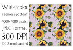 Watercolor sunflower digital paper. Seamless pattern Product Image 4
