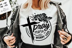 Pray more worry less svg, Faith SVG, Floral cross svg Product Image 1
