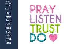 Pray Listen Trust Do Machine Embroidery Design 2 sizes Product Image 1