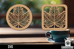 Lasercut Coasters autumn leaf, Floral coaster svg cut file Product Image 1