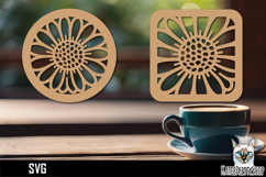 Lasercut Coasters Flower, Floral coaster svg cut file Product Image 1
