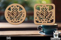 Lasercut Coasters autumn leaf, Floral coaster svg cut file Product Image 1