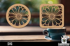 Lasercut Coasters Flower, Floral coaster svg cut file Product Image 1