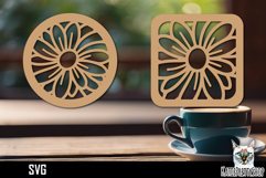 Lasercut Coasters Flower, Floral coaster svg cut file Product Image 1