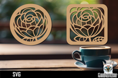 Lasercut Coasters Flower, Floral coaster svg cut file Product Image 1