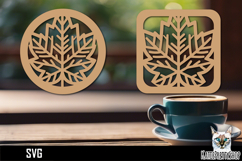 Lasercut Coasters autumn leaf, Floral coaster svg cut file Product Image 1