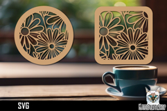 Lasercut Coasters Flower, Floral coaster svg cut file Product Image 1