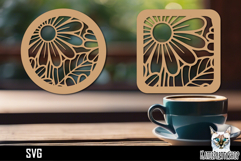 Lasercut Coasters Flower, Floral coaster svg cut file Product Image 1