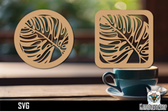Lasercut Coasters tropical leaf, Monstera coaster svg cut fi Product Image 1