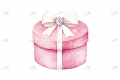 Pink Round Gift Box Watercolor Clipart Product Image 1