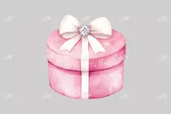 Pink Round Gift Box Watercolor Clipart Product Image 2