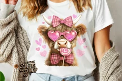 Highland Cow Valentines Coquette PNG | DTF and Sublimation Product Image 1