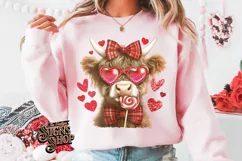 Highland Cow Valentines Coquette PNG | DTF and Sublimation Product Image 1