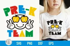 Pre-K Team Svg use for your kids first day of school celebration. You can make and decorate t-shirts, mugs, posters, signs, bags, pillows, phone cases and more.