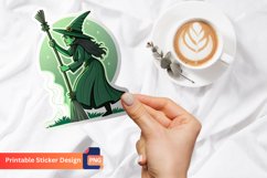 Halloween Green Witch with Broom Sticker, Witch Sticker Product Image 1