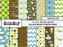 Precious Boy Digital Papers, baby bear scrapbooking designs Product Image 2