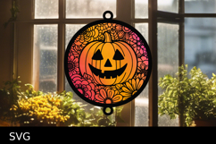 Suncatcher Car Charm Halloween pumpkin SVG, Ornament SVG Product Image 1