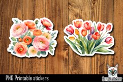 Flower Stickers Printable PNG. Ranunculus, tulip Product Image 1
