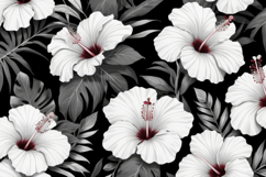 Black White Tropical Hibiscus Background Product Image 1