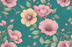 Pink Yellow Floral Teal Background Product Image 1