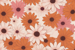 Retro Daisy Flower Blossom Orange Pink Pattern Background Product Image 1