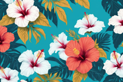 Tropical Hibiscus Flower Leaf Pattern Background Product Image 1
