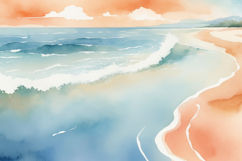 Watercolor Beach Ocean Scene Background Product Image 1