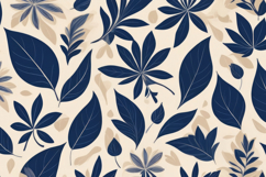 Blue Cream Botanical Leaves Pattern Background Product Image 1