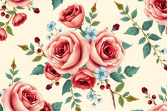 Elegant Peach Roses &amp; Blue Blooms Background Product Image 1