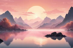 Vibrant Lake Sunrise Mountain Background Product Image 1