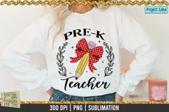 Pre-K teacher pencil and coquette bow is a professional design that is available at 300dpi PNG to use for Sublimation, iron-on transfer, DTG Printing and normal printing.