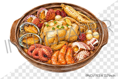 Premium Seafood Stew PNG Watercolor Clipart korean food Product Image 1