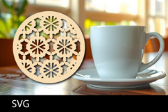 Lasercut Coasters Mandala, Coffee coaster snowflake svg Product Image 1